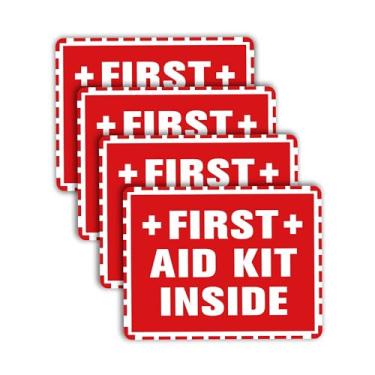 Imagem de 3 adesivos de primeiros socorros para casa, decalques autoadesivos à prova d'água de primeiros socorros para caixas de primeiros socorros, suprimentos de kit de primeiros socorros de emergência para