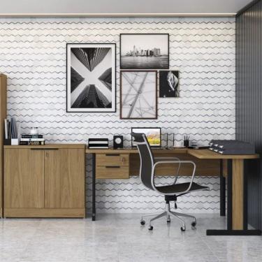 Imagem de Conjunto Home Office 2 Peças 1 Mesa Em L 2 Gavetas Com 1 Balcão 2 Portas Kappesberg