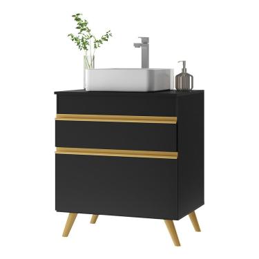 Imagem de Gabinete Banheiro 1 Porta E 1 Gaveta Retrô 70Cm Multimóveis V5024 Preto Preto