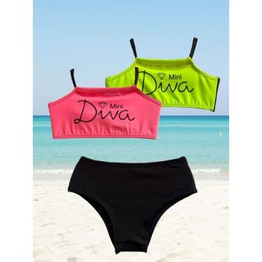 Imagem de Biquíni Infantil Mini Diva com Calcinha Preta e Dois Tops - Pequeno Cé