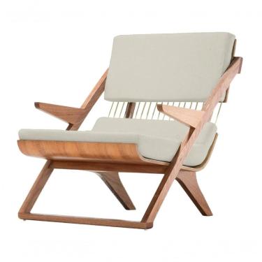 Imagem de Poltrona Com Braço Moza Linho Bege Madeira Cedro Corda Náutica Redonda Poliéster Rami