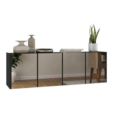 Imagem de Aparador Buffet Suspenso Com Espelhos 4 Portas Multimóveis Mp8005 Preto Preto