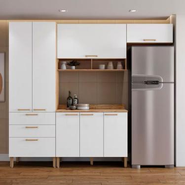 Imagem de Cozinha Compacta Bartira Veneza Com 7 Portas 3 Gavetas E 5 Prateleiras Damasco/branco Fosco