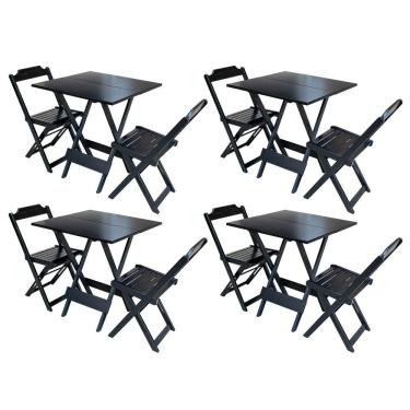 Imagem de Kit 4 Conjuntos De Mesa Dobravel Com 2 Cadeiras De Madeira 70x70 Ideal Para Bar E Restaurante - Pret