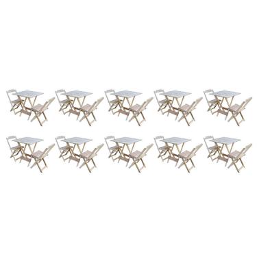 Imagem de Kit 10 Conjuntos De Mesa Dobravel Com 2 Cadeiras De Madeira 70x70 Ideal Para Bar E Restaurante - Sem