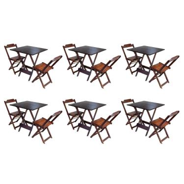 Imagem de Kit 6 Conjuntos De Mesa Dobravel Com 2 Cadeiras De Madeira 70x70 Ideal Para Bar E Restaurante - Imbu
