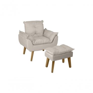 Imagem de Poltrona Decorativa Opala E Puff Opala Bege Claro Com Fibra De Silicone E Pés Quadrado