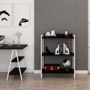 Imagem de Estante Multiuso 104cmx80cm 3 Prateleiras Kuadra Preto ônix/est.branca