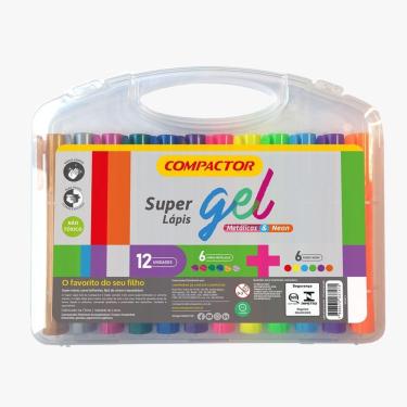Imagem de Lápis De Cera Super Gel 12 Cores Compactor 6 Metálicas E 6 Neon