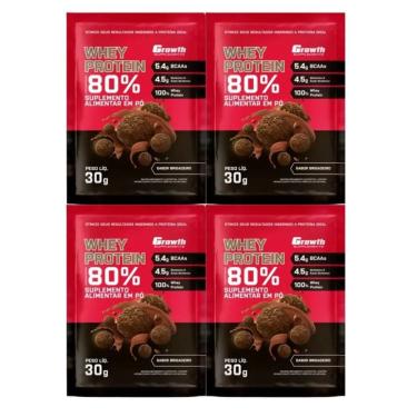 Imagem de Kit com 4 Saches Whey Protein 80% 30g Growth Brigadeiro