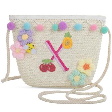 Imagem de Sacola feminina pequena de palha de palha para praia de verão 2025, bolsa de praia de palha de tecido para mulheres 2025 (X, branca), Branco