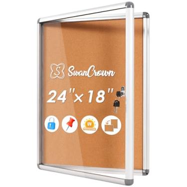 Imagem de S SWANCROWN Quadro de avisos fechado 61 x 45 cm, quadro de cortiça bloqueável para escritório, escola, casa