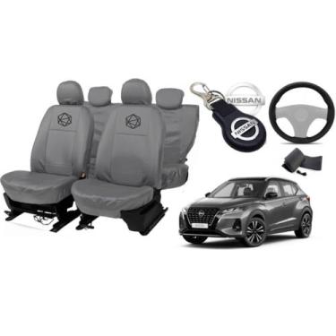 Imagem de Kit capa couro Nissan Kicks 20-24 cinza + volante + chaveiro - ferro t