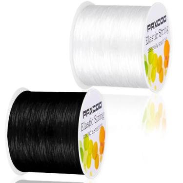 Imagem de PAXCOO 2 Rolos De Cordão Elástico Para Pulseiras, Com Contas Mágicas, Fio Joias, Pulseira Da Amizade, Colares, Argila, Pônei (Preto E Branco)