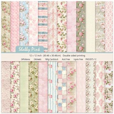 Imagem de WLXTREE Bloco De Papel Para Scrapbook 12×12, Planejador Designer Com Padrão Floral Frente E Verso, Decorativo Artesanato, Fazer Cartões, Origami, Decopage, Suprimentos Scrapbooking, 24 Folhas