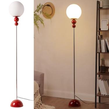 Imagem de INJAK Luminária De Chão Moderna Meados Do Século Para Sala Estar, Canto Em Formato Globo, Vintage Quarto E Escritório (Vermelha)