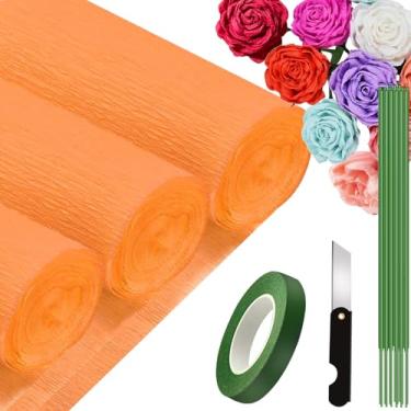 Imagem de VNAKER Rolo De Papel Crepom (24 Cm X 2,4 M/3 Rolos), Conjunto Grosso Multicolorido, Branco, Preto, Verde, Rosa Etc. Para Decoração Festa Aniversário, Casamento E Artesanato Faça Você Mesmo (Laranja)