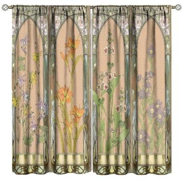 Imagem de Nanacur Cortinas Decorativas Florais Boho, Vintage Com Flores Boêmias E Plantas Botânicas, Para Sala De Estar Quarto, 2 Painéis (L) X 45 (C) (Decorativos)