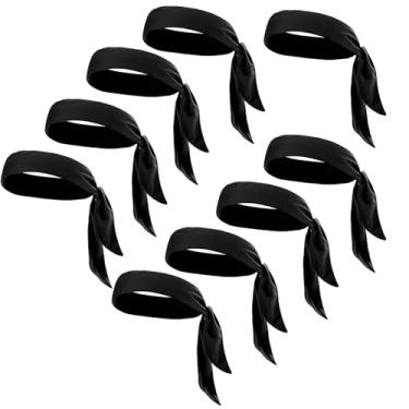 Imagem de 9 peças faixas de cabelo pretas para treino de amarrar nas costas bandanas esportivas de cabelo sólido faixas de transpiração atléticas para karatê, tênis, corrida, basquete, ioga, ciclismo