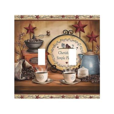 Imagem de Country Coffee Primitive Coffee Bean Texas Kitchen Double Toggle Light Switch Plates Outlet Covers 2 Gang Placa Elétrica Decorativa de Parede Receptáculo Placa de Interruptor Decorativa Capa de Plugue
