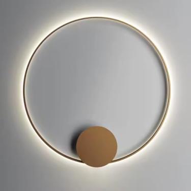 Imagem de Plafon LED Luminária De Teto Parede Moderna Redonda 33W Bivolt Luz Branco Quente Anel Ø50cm Sobrepor para Sala Quarto Cozinha e Hall (Gold)