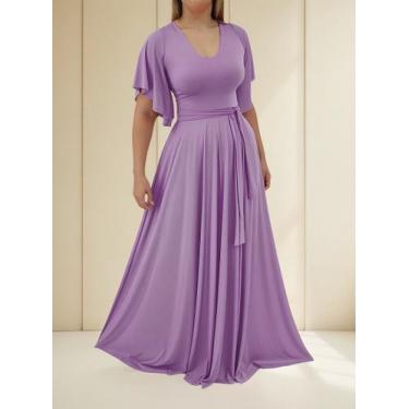 Imagem de Vestido Longo Feminino Elegante Com Manga Flare - Casual Dress, Lilás,