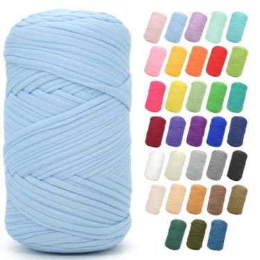 Imagem de Camiseta de 400 g para crochê, azul celeste, tecido elástico grosso, fio de crochê para iniciantes, bolsa de tricô à mão, cesta, porta-copos, artesanato faça você mesmo/decoração de casa