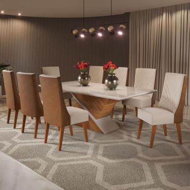 Imagem de Mesa de Jantar 8 Lugares Glamuor com Vidro Mel/Off White/Bronze - Pnr 