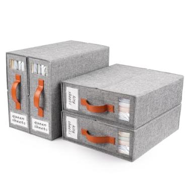 Imagem de Pacote com 4 organizadores de lençóis, organizador de armário de linho dobrável e caixa de armazenamento, conjunto de lençóis, pasta para lençóis, toalhas brancas, capas de edredom e travesseiro