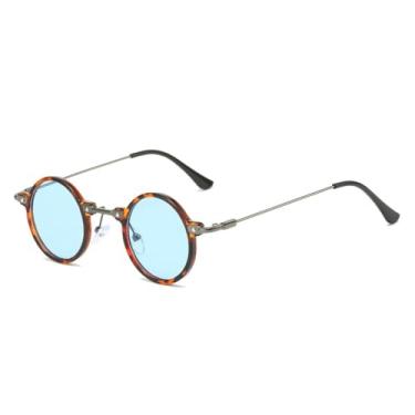 Imagem de Óculos de sol retrô steampunk, redondo, pequeno, masculino, hip hop, moda feminina, lentes transparentes, armação de óculos feminino, UV400 (azul leopardo)