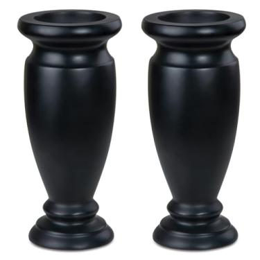 Imagem de Vaso de flores de cemitério de resina, porta-flores em memorial para mesa doméstica, flores artificiais ou frescas, decorações de lápide de cemitério, sem orifícios de drenagem (2 peças, preto)