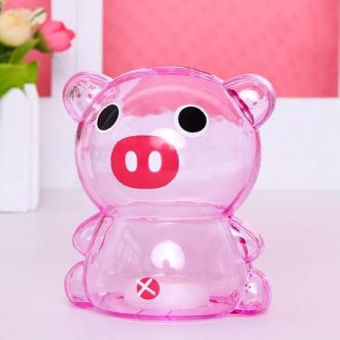 Imagem de Ykybhx Cofre de dinheiro fofo de porco rosa inquebrável de plástico transparente para meninas e meninos, caixa de dinheiro transparente, decoração de casa, 15 cm