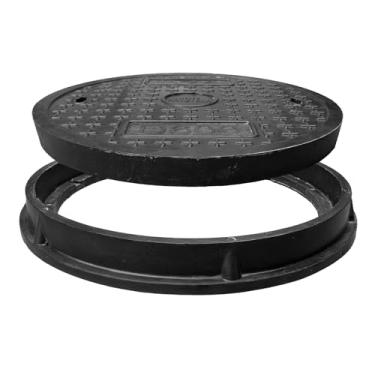 Imagem de Natotela Tampa de bueiro redonda de 61 cm e moldura, tampa superior sólida embutida em fibra de vidro, abertura transparente de 55,88 cm, cobertura de fossa séptica e base para quintal, cobertura de