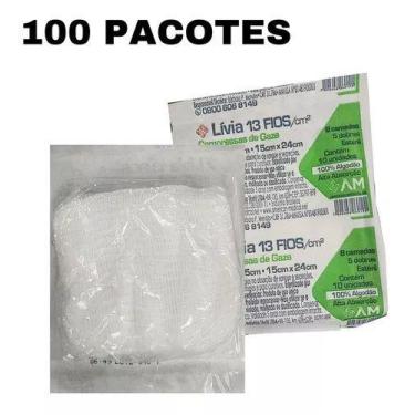 Imagem de 100 Pacotes Compressa Gaze Curativo Pele Limpa Protege Estéril - Cada 
