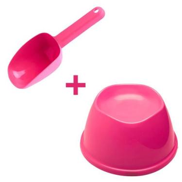 Imagem de Kit Pote Comedor Alto Elevado Pet + Pá Dosadora Colher Ração - Stark P