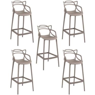 Imagem de Kit 5 Banqueta Alta Allegra com Encosto Design Cozinha/bancada - Fendi