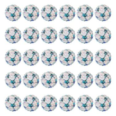 Imagem de Fashewelry 30 contas de strass Bubblegum 20 mm contas de futebol discoteca tema esportivo resina contas de chiclete redondas para caneta com contas cordão chaveiro bolsa corrente fabricação de joias