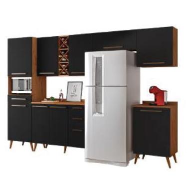 Imagem de Armário De Cozinha Completa Com Adega 9 Portas 4 Gavetas Favorita Nature / Preto