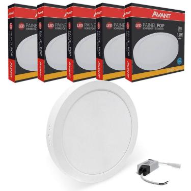 Imagem de 5x Painel Plafon Led 18W Sobrepor Redondo 3000K Quente