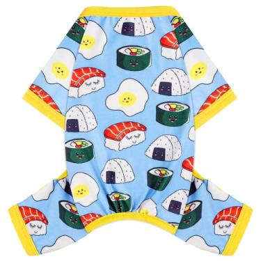 Imagem de shifenmei Pijama para cães, tamanho pequeno, elástico, roupas para cães de verão, 4 pernas, meninas, meninos, fofos, macios, pijamas para cães e gatos, macacão para dormir (pão, grande)