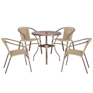 Imagem de 04 Cadeiras Floripa E Mesa Roma 80cm Marrom Trama Original Rami