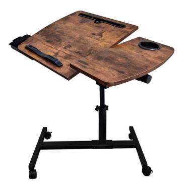 Imagem de KUKKUME Mesa de cabeceira com altura ajustável, mesa de cabeceira de hospital com 2 mesas inclinadas, mesa de laptop móvel com 2 mesas inclinadas, suporte para copos, gaveta para escritório, casa e