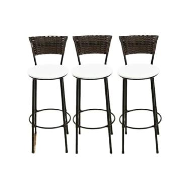 Imagem de kit 3 banquetas alta junco argila marrom escuro cozinha bancada balcão bares área gourmet (3.bq.alta.argila/branco)