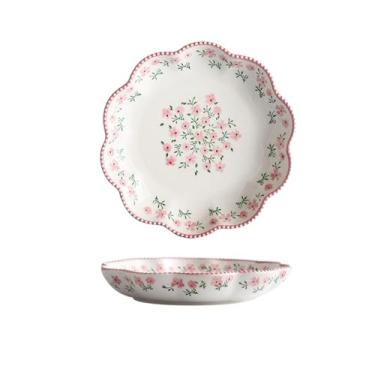 Imagem de Prato de cerâmica floral pequeno, prato de salada bonito para uso doméstico - 2 formas florais rosa