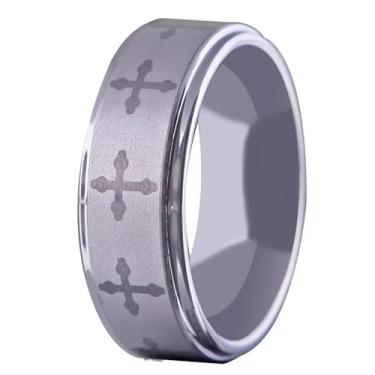 Imagem de CLOUD DANCER Aliança de casamento de tungstênio de 8 mm para homens e mulheres - Gravada Nossa Oração Pai e Cruz - Anéis de Casamento Cristão para Ele Ela - Versículo da Bíblia Anéis Religiosos