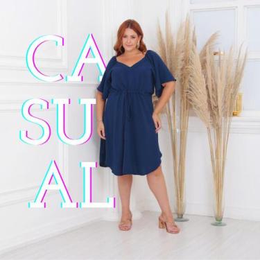 Imagem de Vestido Preto Curto Plus Size Feminino Casual - Lia Rosa, Azul marinho