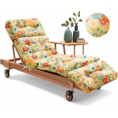 Imagem de Uthem Almofada para espreguiçadeira para área externa 180 x 58 x 12 cm, 100% algodão, substituição à prova d'água, almofada de espreguiçadeira para pátio e piscina para móveis de exterior com gravatas