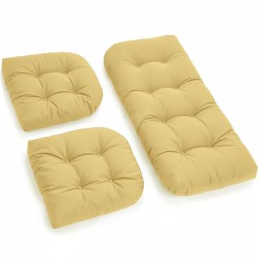 Imagem de Tycdiose Almofadas para cadeira de vime para todos os climas, 3 peças, almofada de vime à prova d'água para móveis de pátio, sofá de sofá, 1 sofá e 2 almofadas espessas em forma de U, cáqui