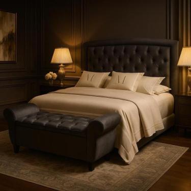 Imagem de Cabeceira para Cama Queen Veneza com Pés 160, Estofado e Baú Reamier d