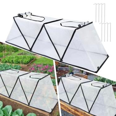 Imagem de 122 cm x 34 cm x 35,5 cm Capa dobrável de geada de inverno para canteiros de jardim, cobertura de plantas aceleradoras de linha de jardim com rede de insetos, capa de geada de estufa de primavera para